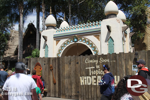 In Adventureland work has begun on the Tropical Hideaway. Walls are up and demolition work is underway.