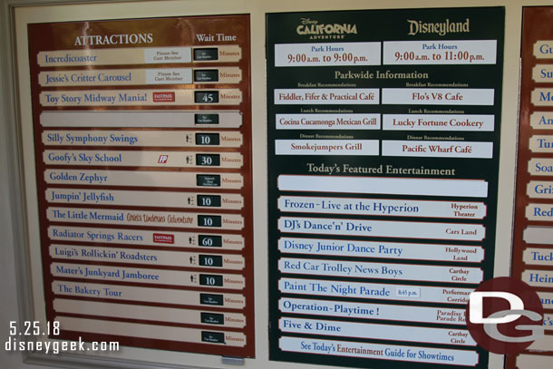 Disney California Adventure wait times at 4:30pm