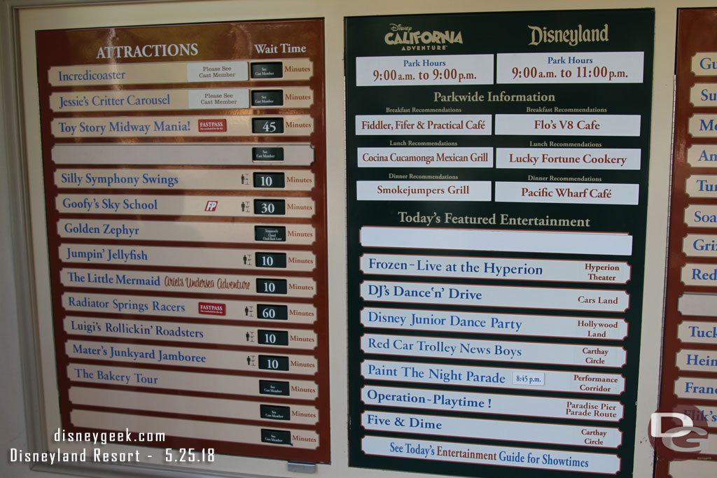 Disney California Adventure wait times at 4:30pm