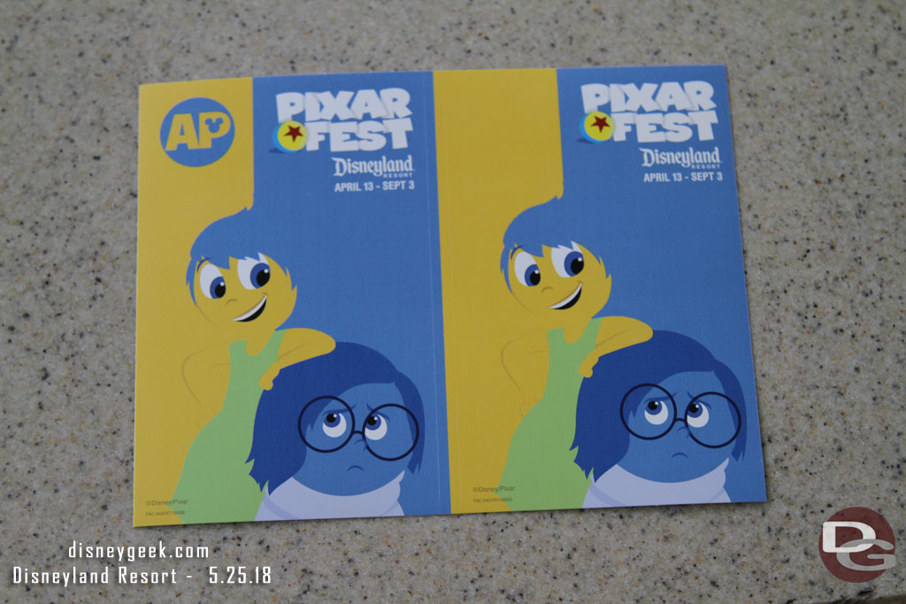 New Pixar Fest stickers at the Annual Passholder area.. this set features Inside Out.