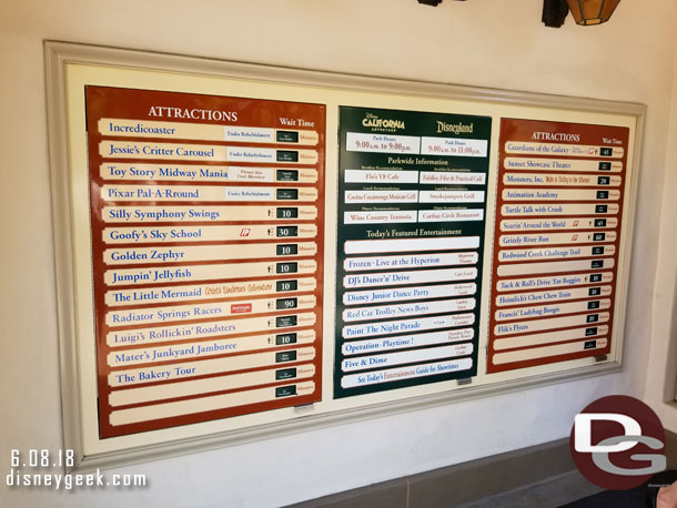 Disney California Adventure Wait times at 3:15pm