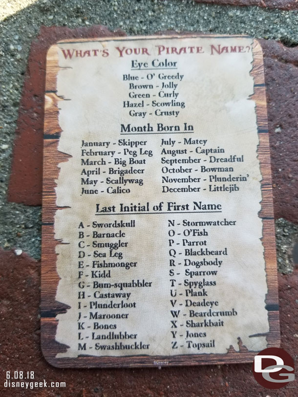 The back side had instructions to determine your pirate name.