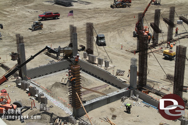 Pouring concrete into the form.