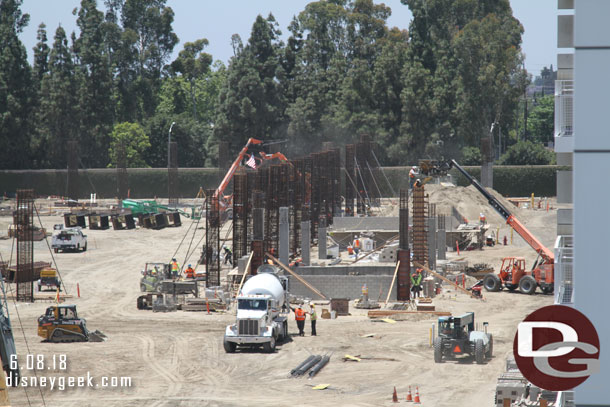 The ramps for the new parking structure and first row of support columns from the escalator.