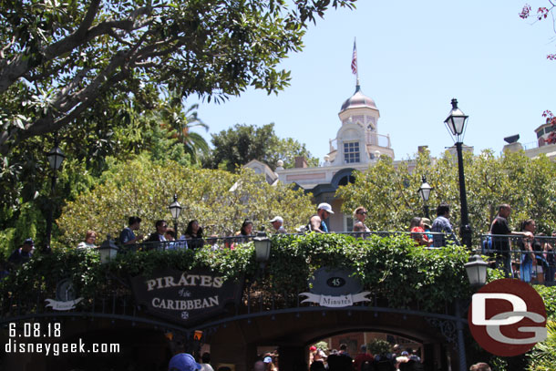 Posted 45 minute wait for Pirates of the Caribbean which returned from renovation this morning. Cast members were saying it was closer to an hour at the queue entrance.