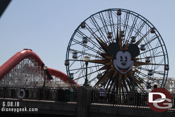 All the gondolas have returned to the wheel.