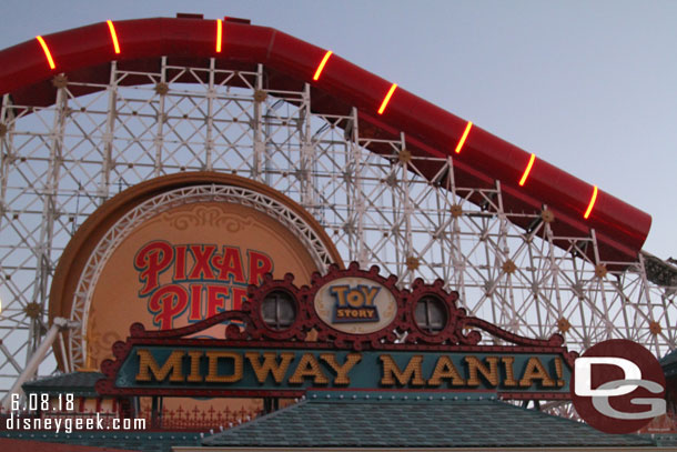 The new toy Story sign is installed but not finished.