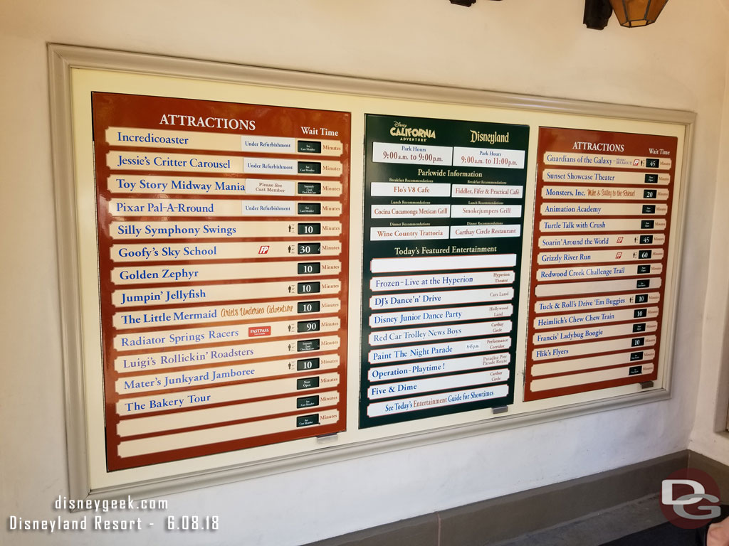 Disney California Adventure Wait times at 3:15pm