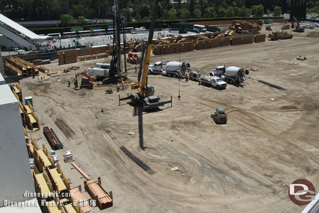 Toward the tram stop they are drilling holes for more support columns.