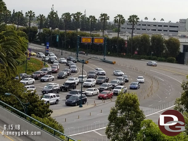 Cars were backed up to Disneyland Drive.  This is a fairly common occurrence at the park now a days.