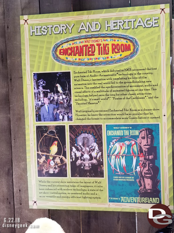 An Enchanted Tiki Room sign on the Tropical Hideaway wall.