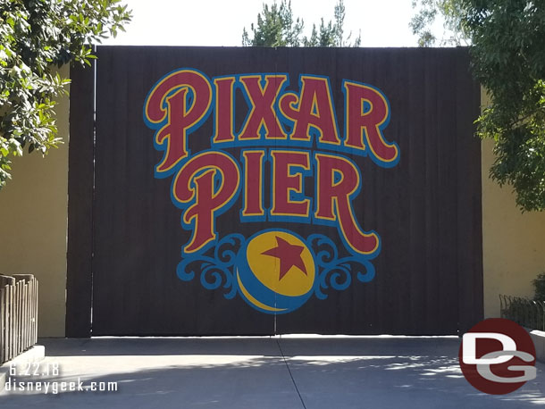 The parade gate features Pixar Pier now