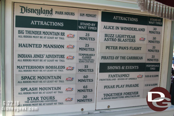 Disneyland wait times at 1:43pm