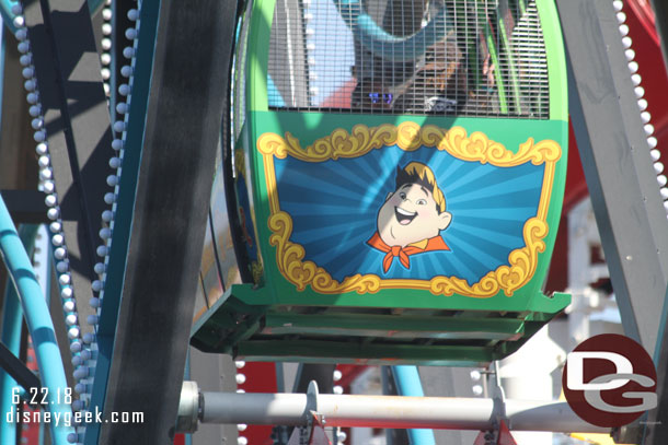 Russell on one of the Gondolas, each one now features a different Pixar character.