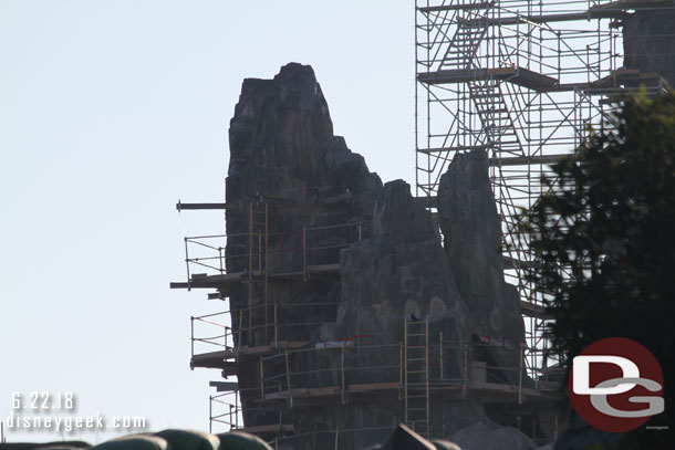 Stopped by Toon Town to get a different view of the rock work.  Here you can see where several toothpicks that supported the scaffolding have been removed and the holes are being patched.