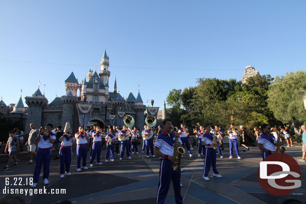 Time for the 6:45pm Disneyland All-American College Band set in front of Sleeping Beauty Castle.