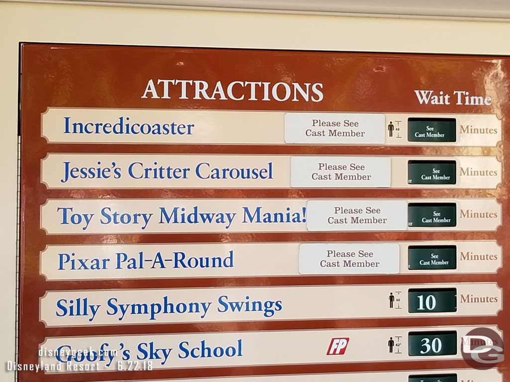 Pixar Pier Attractions are listed.  Note they fixed/replaced the Pixar Pal-A-Round text.