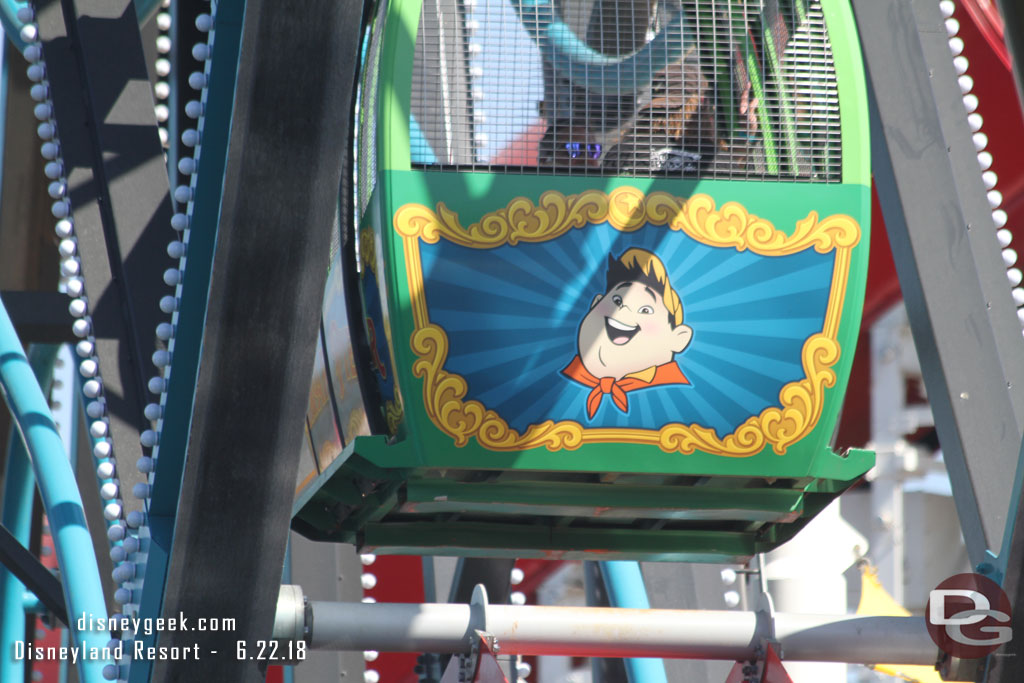 Russell on one of the Gondolas, each one now features a different Pixar character.