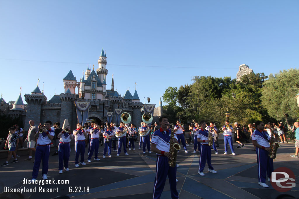 Time for the 6:45pm Disneyland All-American College Band set in front of Sleeping Beauty Castle.