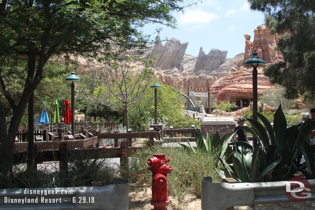This is the area now used for Radiator Springs Racers FastPass distribution.  They roll carts out.  It had concluded for the day already.
