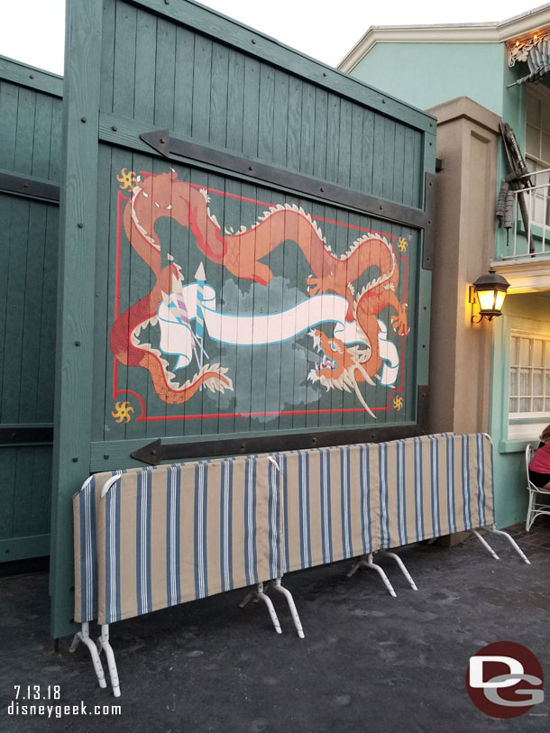 The repainting of the Fireworks Factory sign near the Stage Door Cafe is moving along slowly.  In two weeks a little progress was made.