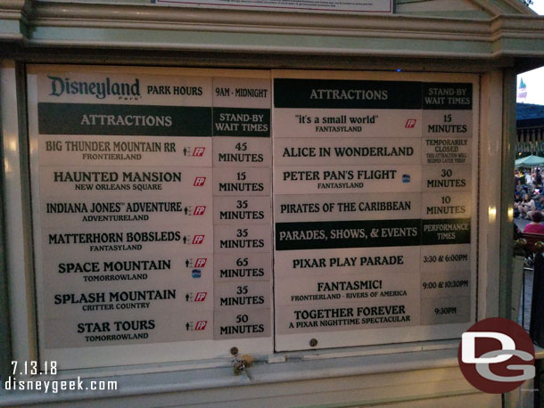 Disneyland wait times at 8:20pm