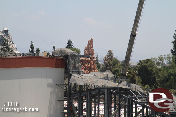 Wire mesh is being added to the steel support structure as the rock formation is extended out toward Critter Country.