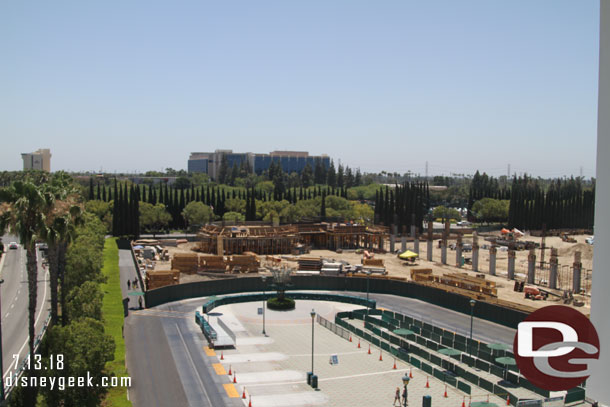 Looking over the former tram stop at the project.  The second floor of the new structure is starting to take shape. 