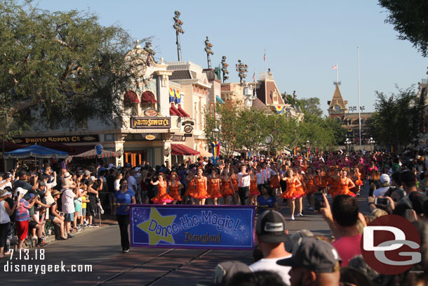 On Main Street Dance the Magic is performing before the Pixar Play Parade.