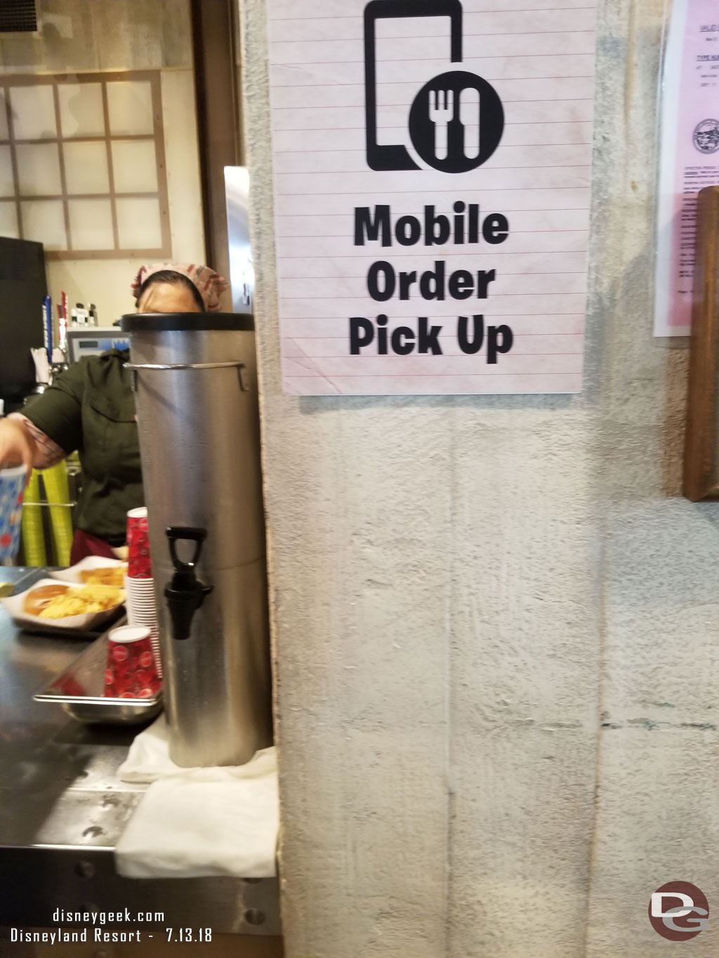 Cold water available at Smokejumpers grill.  This made it a little more challenging to pick up your mobile order.   Also noteworthy cast members said they were having ice issues and were very reluctant to give out cups of ice (even with orders).