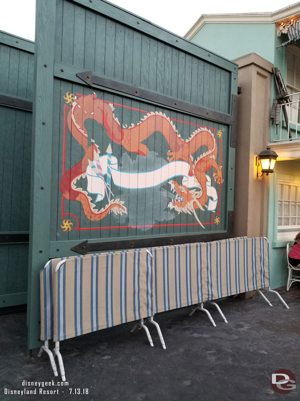 The repainting of the Fireworks Factory sign near the Stage Door Cafe is moving along slowly.  In two weeks a little progress was made.