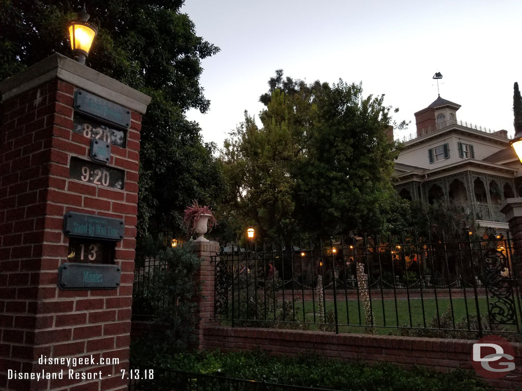 Fitting wait time for Friday the 13th...  fairly common at the Mansion but still nice to see.  It looked shorter even.