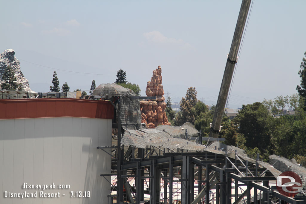 Wire mesh is being added to the steel support structure as the rock formation is extended out toward Critter Country.