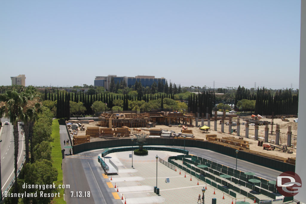 Looking over the former tram stop at the project.  The second floor of the new structure is starting to take shape. 