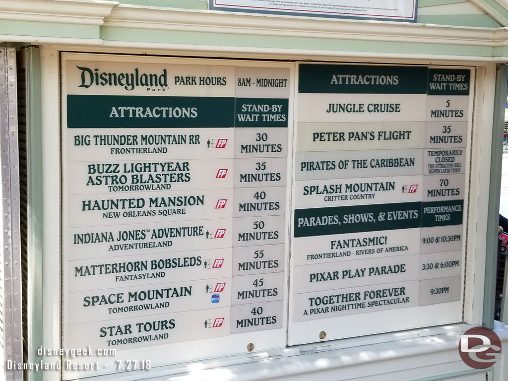 Disneyland wait times at 1:30pm