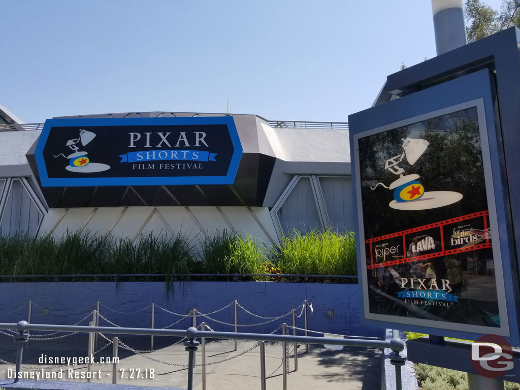 A Pixar Shorts Film Festival has moved into the Tomorrowland Theater for the time being replacing the Ant-Man and the Wasp preview.