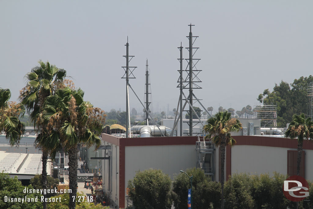 A closer look starting on the north/left side when looking at it, with the new spires taking shape on top of the Millennium Falcon show building.