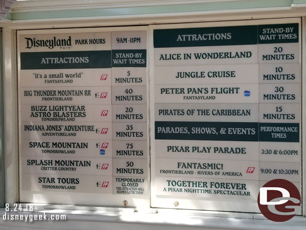 Disneyland wait times at 2:13pm