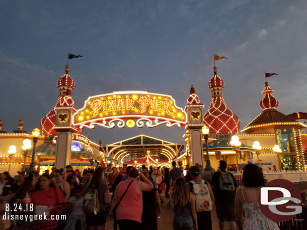 Walked through Pixar Pier as the sun set.