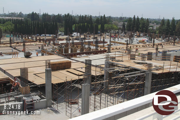 Here you can see the temporary supports for the second ramp being set up on top of the first ramp.  Looks like it is leveling off on the 4th floor for a connection point.