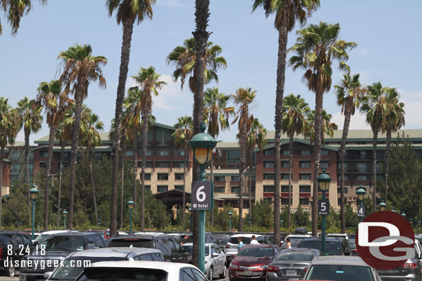 The Grand Californian across the parking lot and Disneyland Drive.