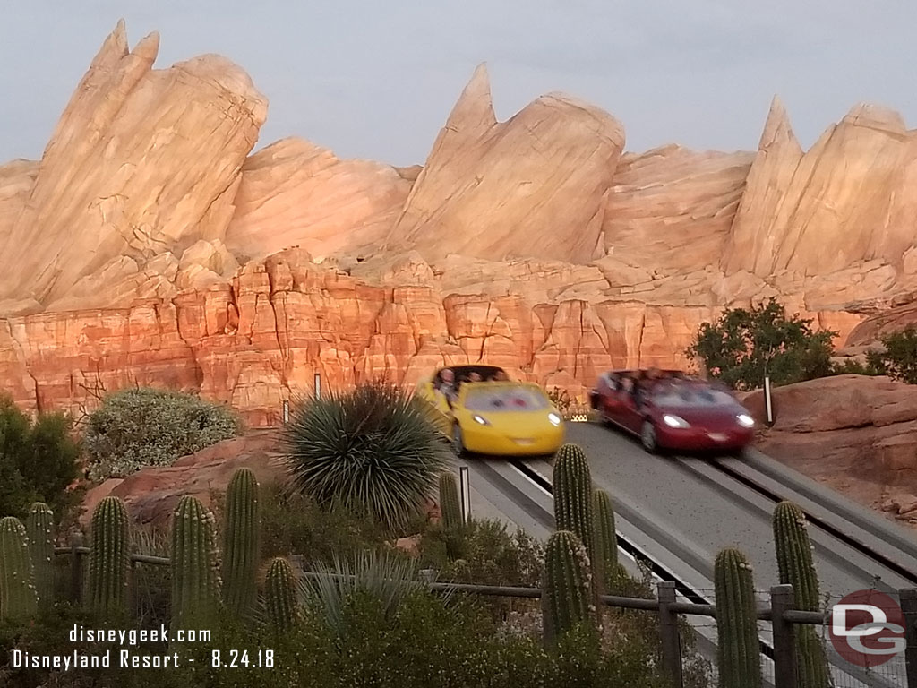 Radiator Springs Racers at the sun was setting.