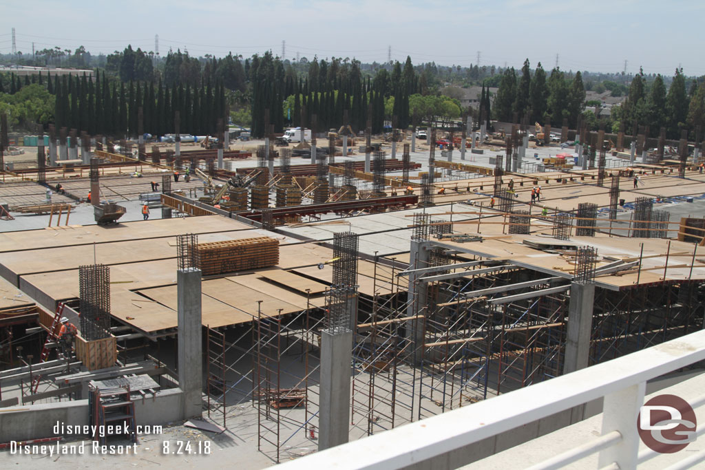 Here you can see the temporary supports for the second ramp being set up on top of the first ramp.  Looks like it is leveling off on the 4th floor for a connection point.