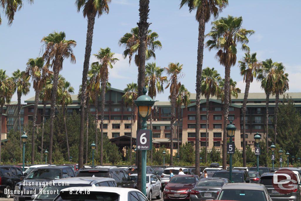 The Grand Californian across the parking lot and Disneyland Drive.