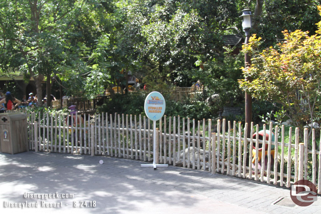 Stroller parking.. seems the best way to get strollers out of an area is to put up a stroller parking sign...  they are all parked further up the walkway where there are no signs.