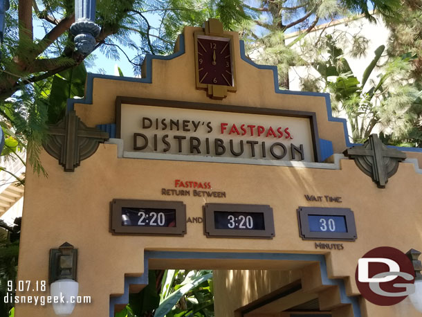 Wait times and return times for Guardians were mild this afternoon. It was 1:46pm when I took this picture.