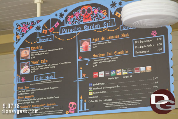 The Paradise Garden Grill Menu