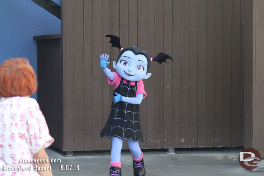 Vampirina arrived at Disney California Adventure today and is meeting guests in the queue are for the Sunset Showcase Theater.