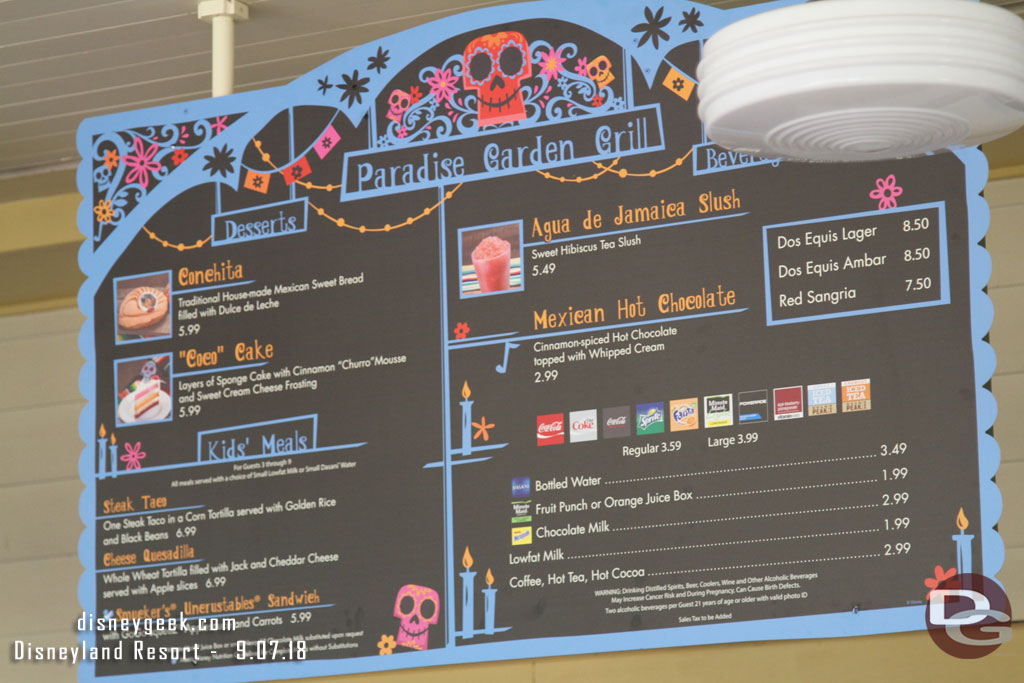 The Paradise Garden Grill Menu