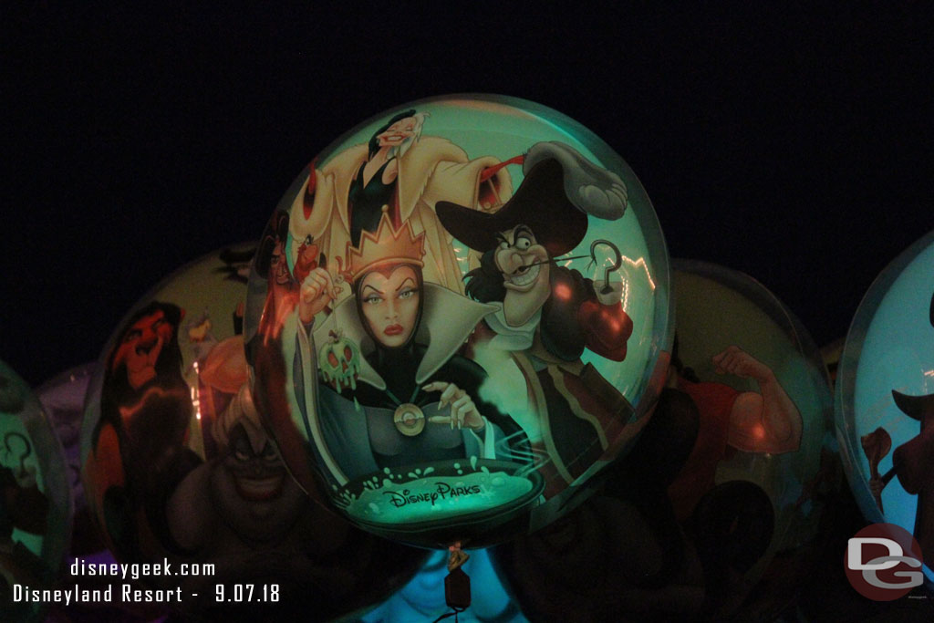 The Villain balloons light up at night.